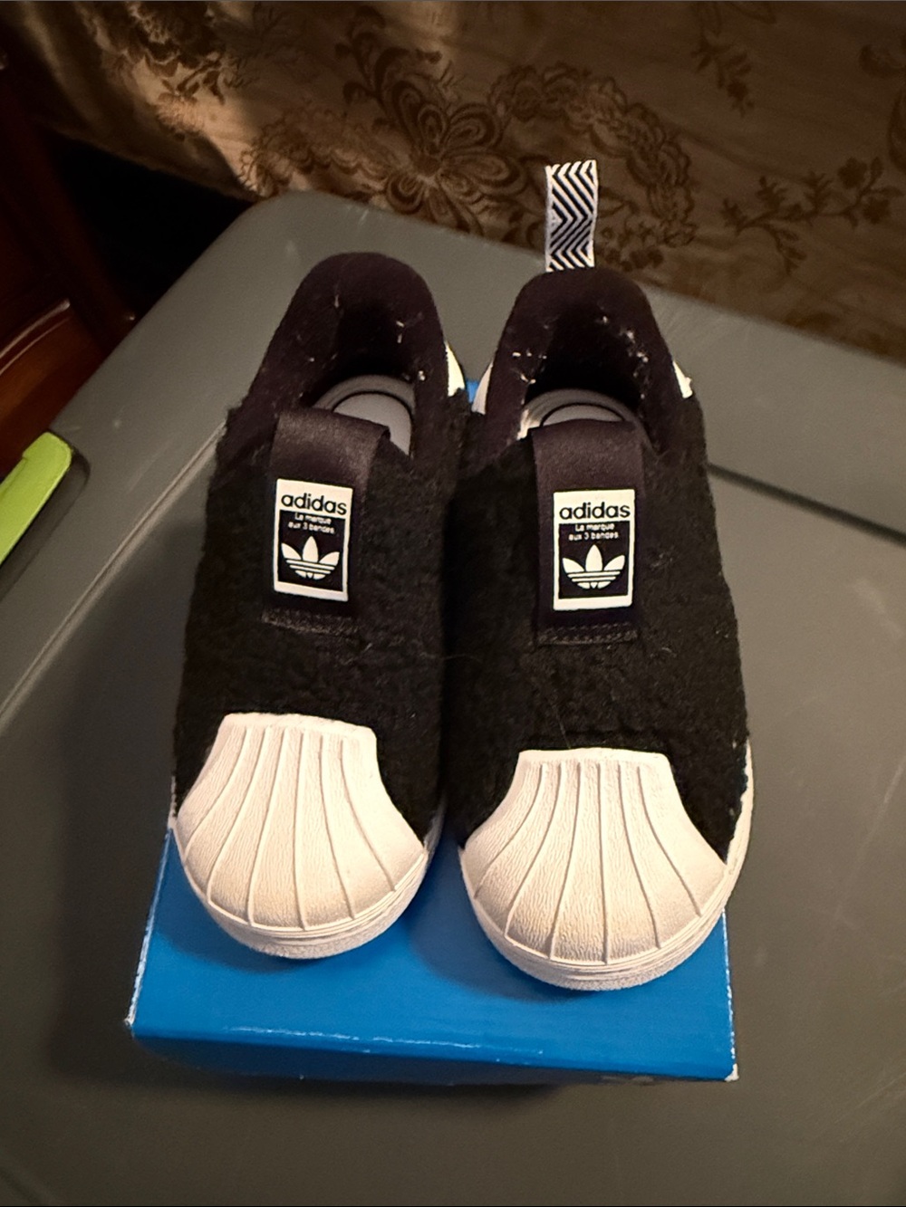 adidas Kids Black Slip-On Sneakers with White Shell Toe